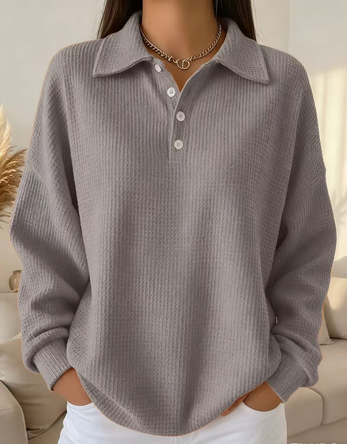 CLEARANCE SALE🔥Women's Waffle Knit Crewneck Sweatshirt