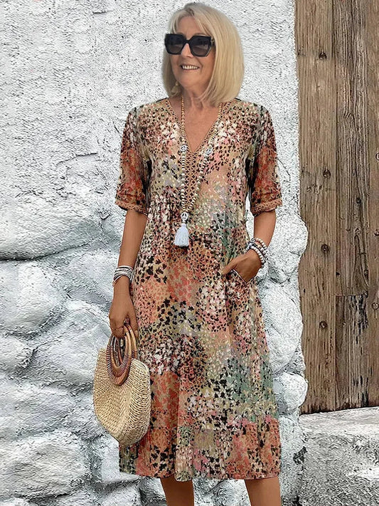 Sofia | Elegant Floral Midi Dress with Tummy Coverage