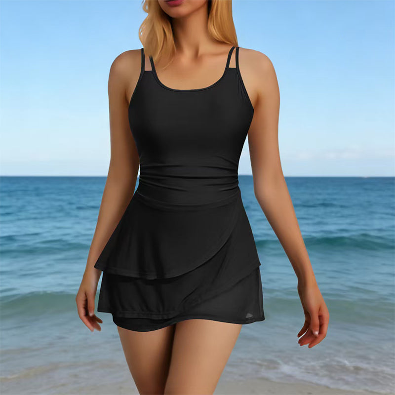 Ruched Skirted Swimsuit – Tummy Control, Secure Support, Quick-Dry ✨