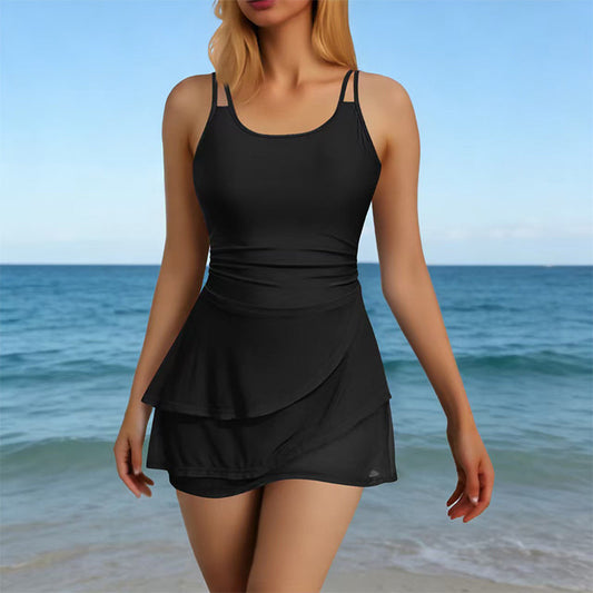 Ruched Skirted Swimsuit – Tummy Control, Secure Support, Quick-Dry ✨