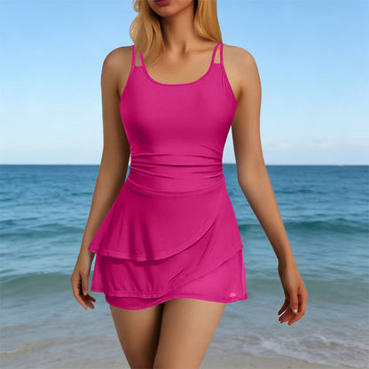Ruched Skirted Swimsuit – Tummy Control, Secure Support, Quick-Dry ✨